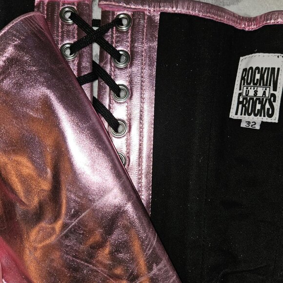 NEW 2X PINK METALIC BABYLON LEATHER CORSET 32" - Picture 4 of 15